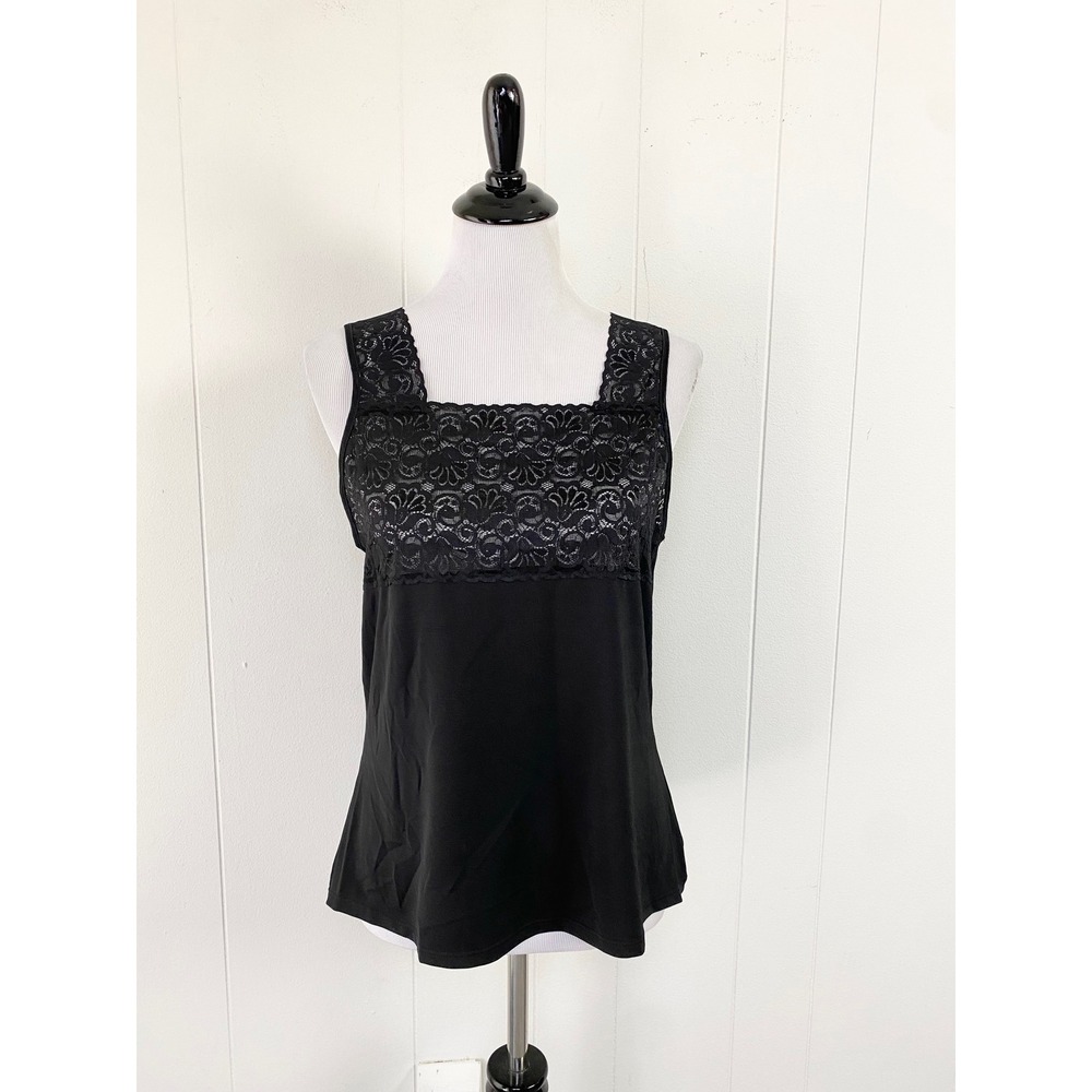 Cinema Etoile Sz XL Black Lace Trim Square Neck Sleeveless Tank Top Camisole